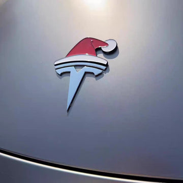 TesNext Santa Hat Overlay for Tesla Emblem, Reusable 3D Individual Car Decal Christmas Hat Decoration Stickers