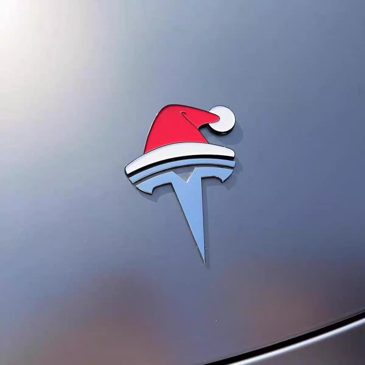 TesNext Santa Hat Overlay for Tesla Emblem, Reusable 3D Individual Car Decal Christmas Hat Decoration Stickers