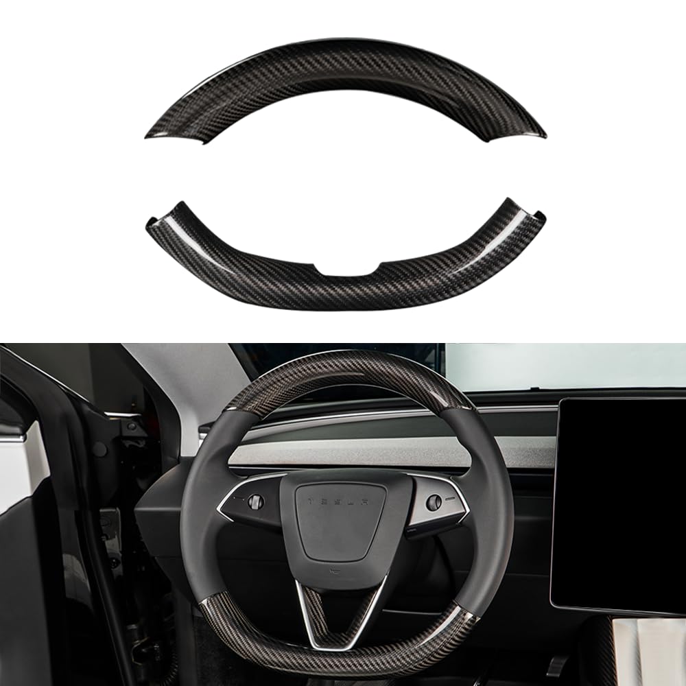 TesNext Real Carbon Fiber Steering Wheel Cover for Tesla Model 3 Highland, Model Y Juniper