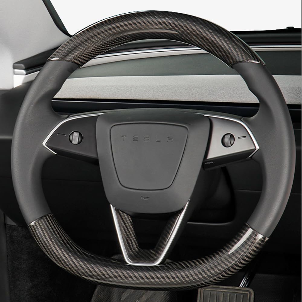 TesNext Real Carbon Fiber Steering Wheel Cover for Tesla Model 3 Highland, Model Y Juniper