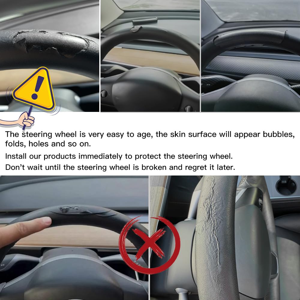 TesNext Real Carbon Fiber Steering Wheel Cover for Tesla Model 3 Highland, Model Y Juniper