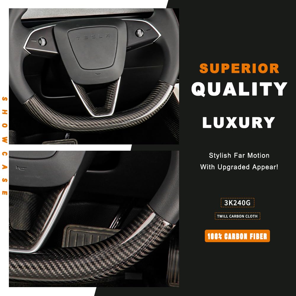 TesNext Real Carbon Fiber Steering Wheel Cover for Tesla Model 3 Highland, Model Y Juniper