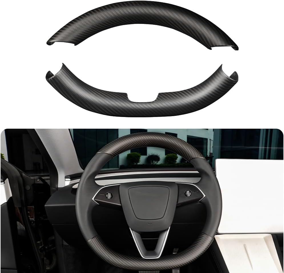 TesNext Real Carbon Fiber Steering Wheel Cover for Tesla Model 3 Highland, Model Y Juniper