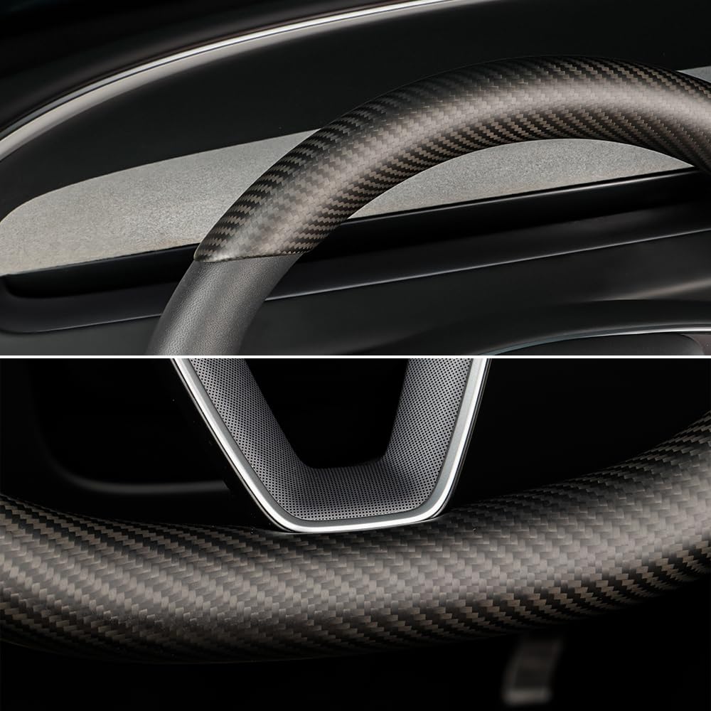TesNext Real Carbon Fiber Steering Wheel Cover for Tesla Model 3 Highland, Model Y Juniper