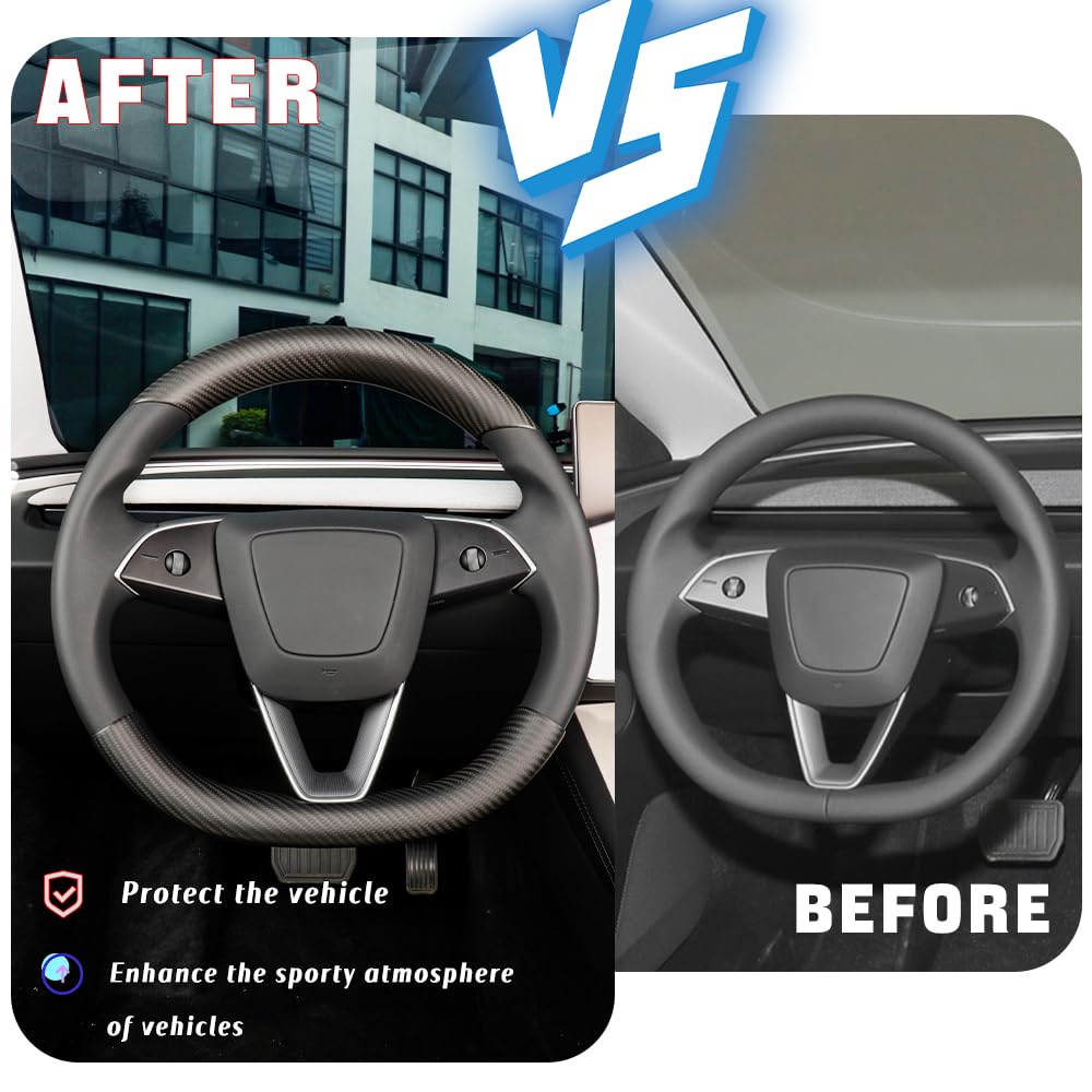 TesNext Real Carbon Fiber Steering Wheel Cover for Tesla Model 3 Highland, Model Y Juniper