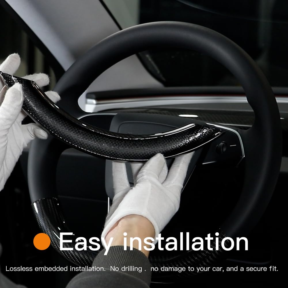 TesNext Real Carbon Fiber Steering Wheel Cover for Tesla Model 3 Highland, Model Y Juniper