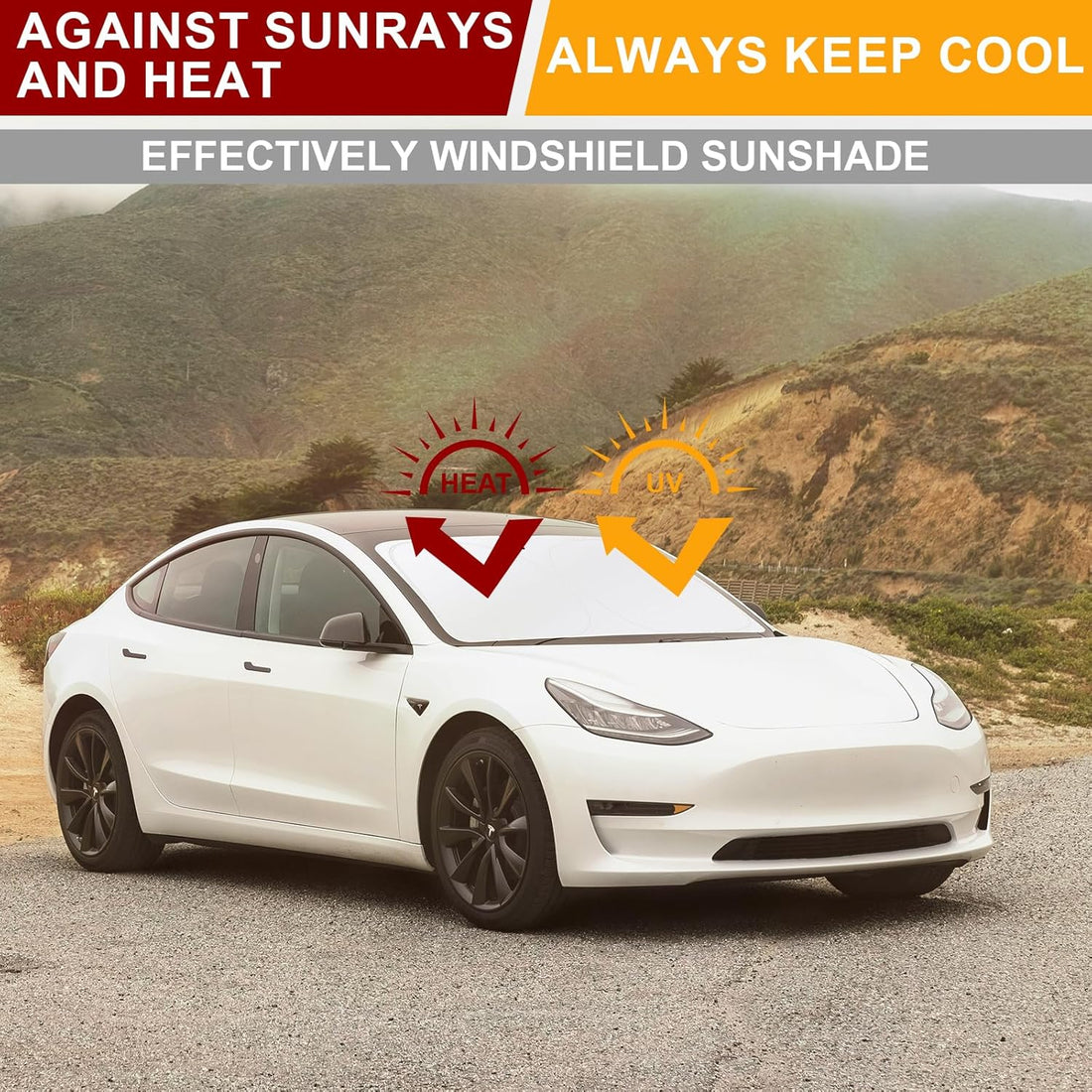 TesNext Windshield Sun Shade for Tesla Model 3/Y (2016–2025) Foldable Sun Shield, Tesla Must Have Accessories – Upgraded Windshield Fits for Both Tesla Model Y Sunshade and Tesla Model 3 Sunshade
