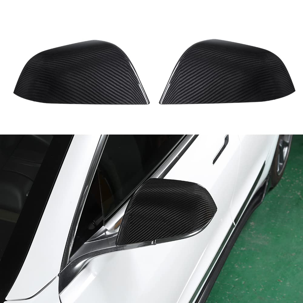 TesNext Real Carbon Fiber Door Rearview Mirror Cover Cap 2PCS for Tesla Model 3 Y, Model 3 Highland