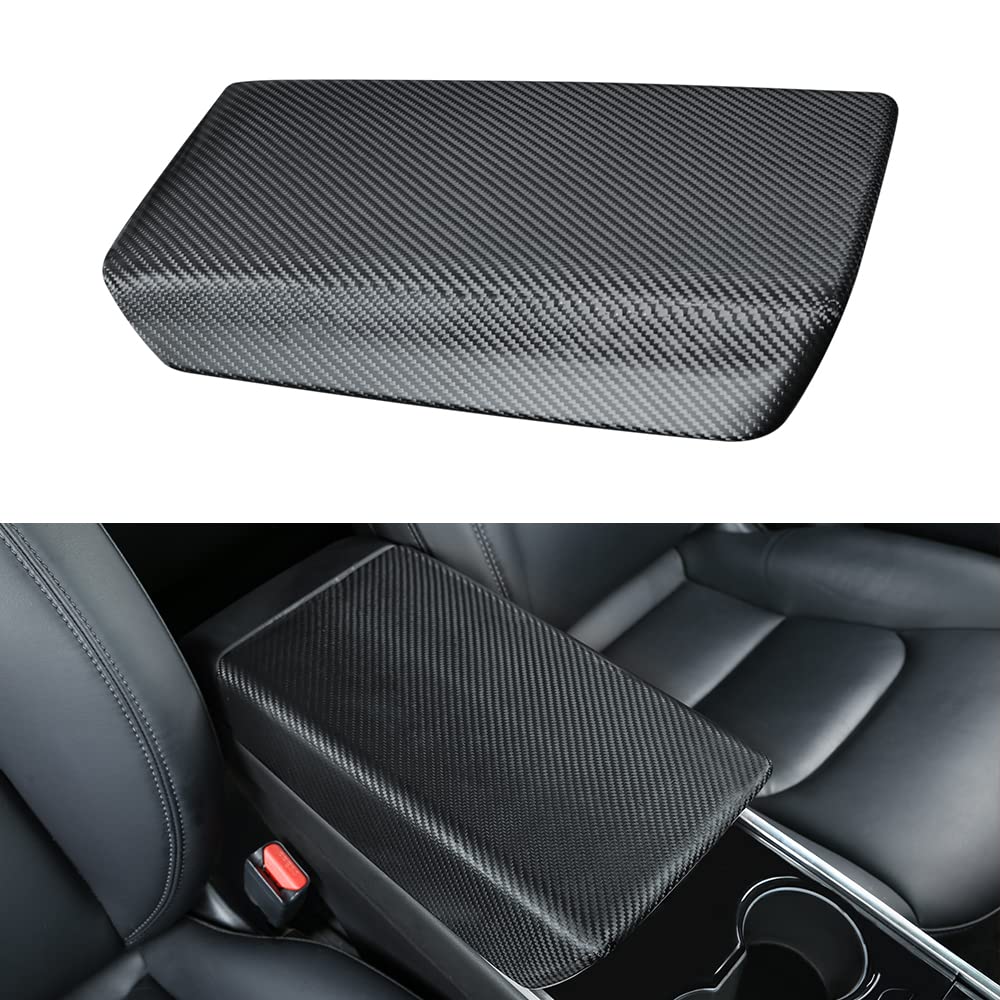 TesNext Real Carbon Fiber Center Console Cover Armrest Protector for Tesla Model 3 Y, Model 3 Highland, Model Y Juniper