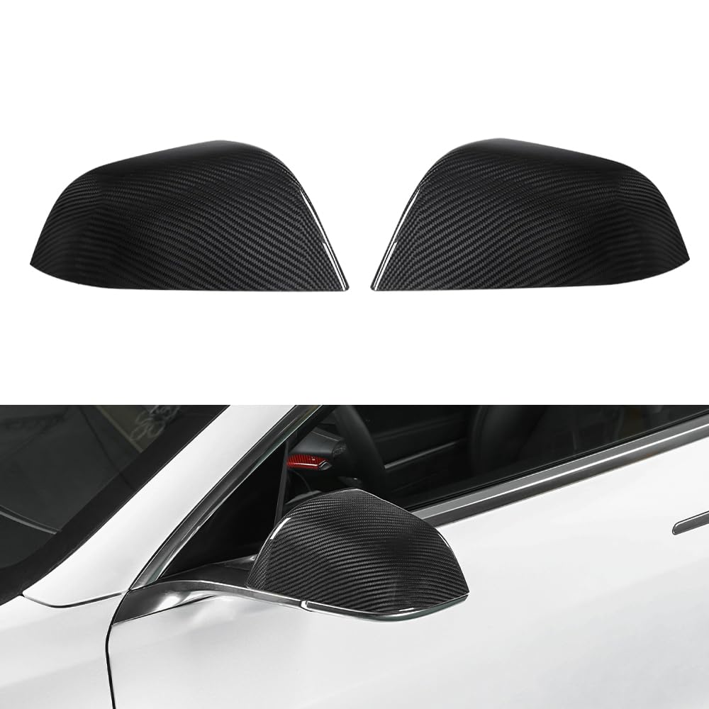 TesNext Real Carbon Fiber Door Rearview Mirror Cover Cap 2PCS for Tesla Model 3 Y, Model 3 Highland