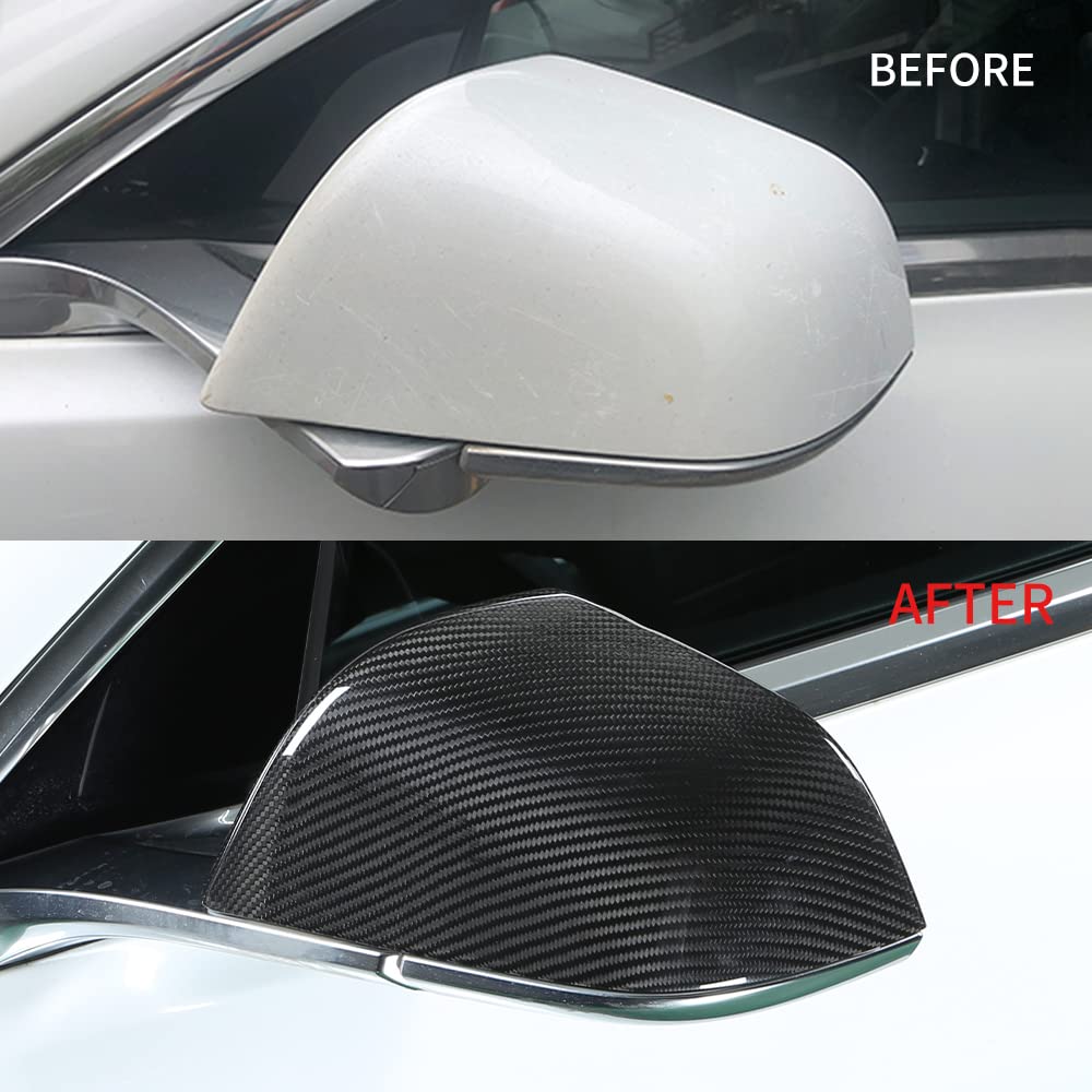 TesNext Real Carbon Fiber Door Rearview Mirror Cover Cap 2PCS for Tesla Model 3 Y, Model 3 Highland