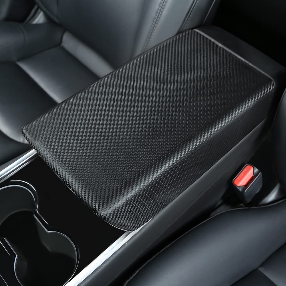 TesNext Real Carbon Fiber Center Console Cover Armrest Protector for Tesla Model 3 Y, Model 3 Highland, Model Y Juniper