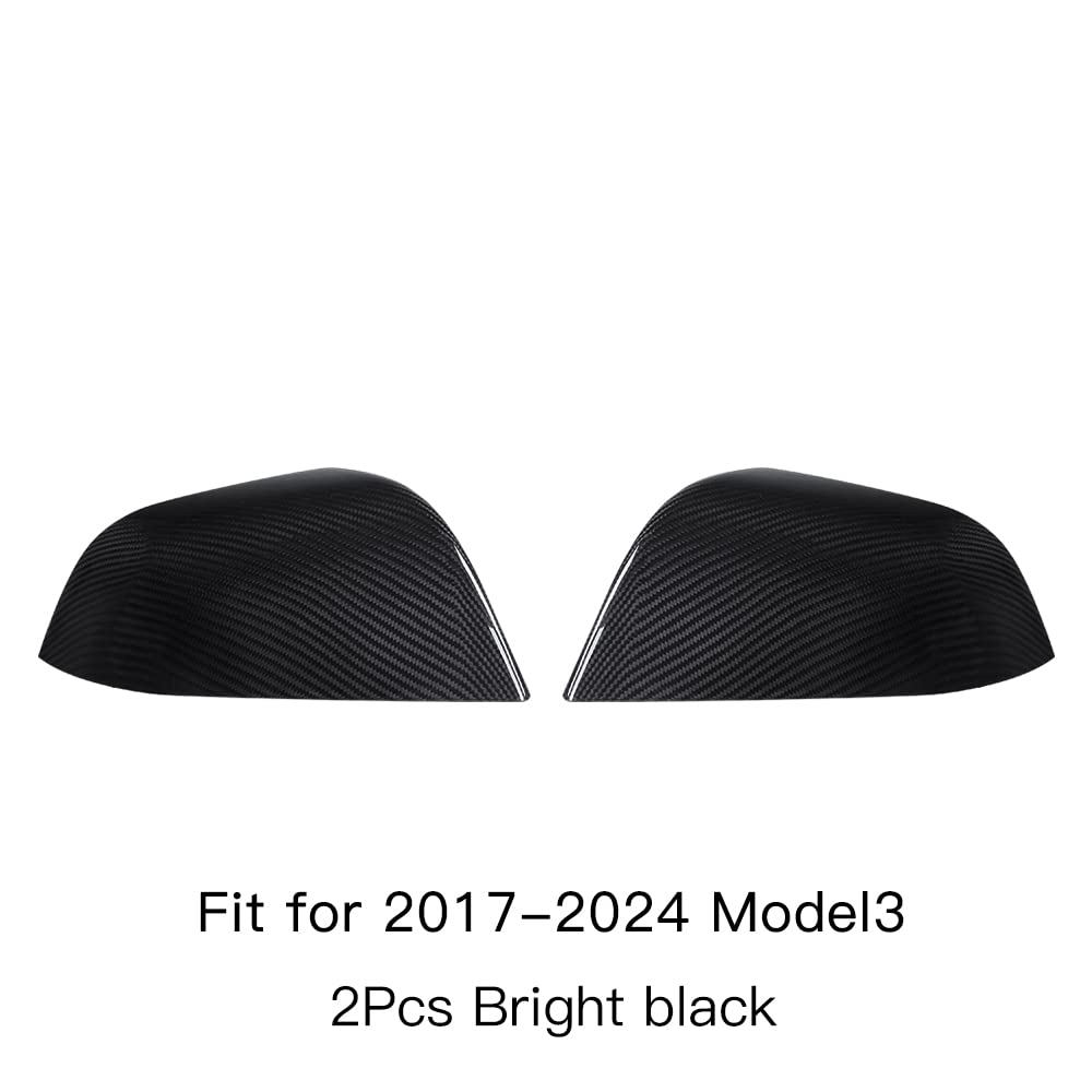 TesNext Real Carbon Fiber Door Rearview Mirror Cover Cap 2PCS for Tesla Model 3 Y, Model 3 Highland