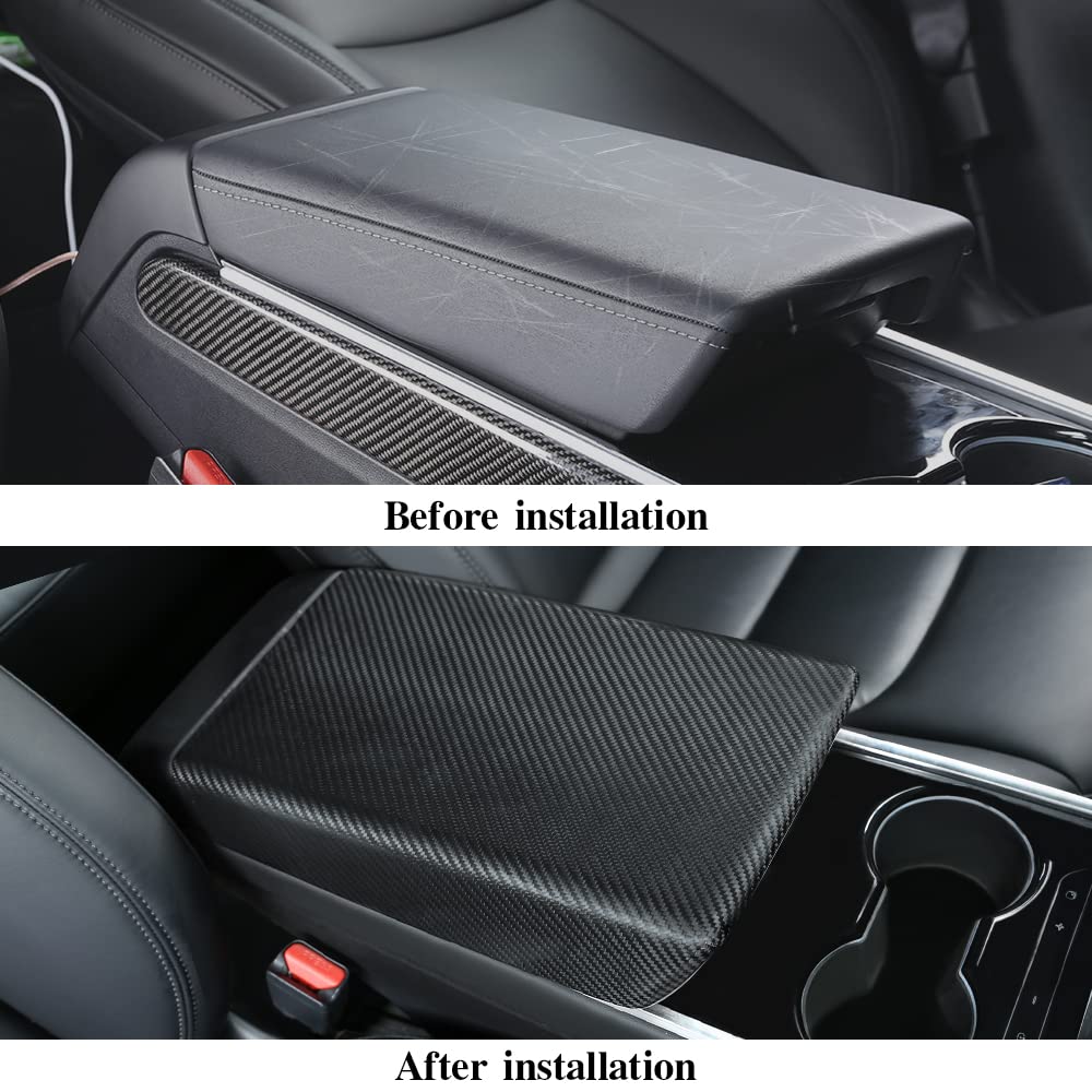 TesNext Real Carbon Fiber Center Console Cover Armrest Protector for Tesla Model 3 Y, Model 3 Highland, Model Y Juniper