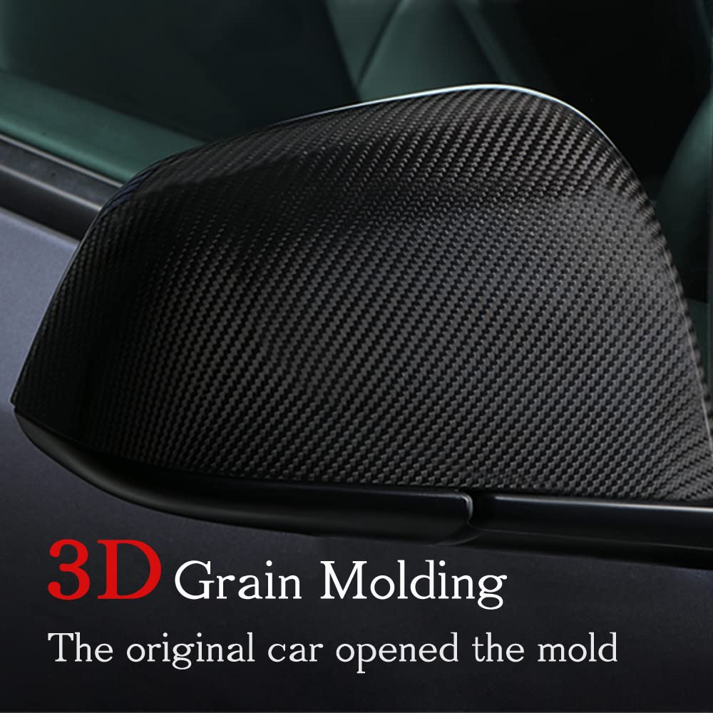 TesNext Real Carbon Fiber Door Rearview Mirror Cover Cap 2PCS for Tesla Model 3 Y, Model 3 Highland