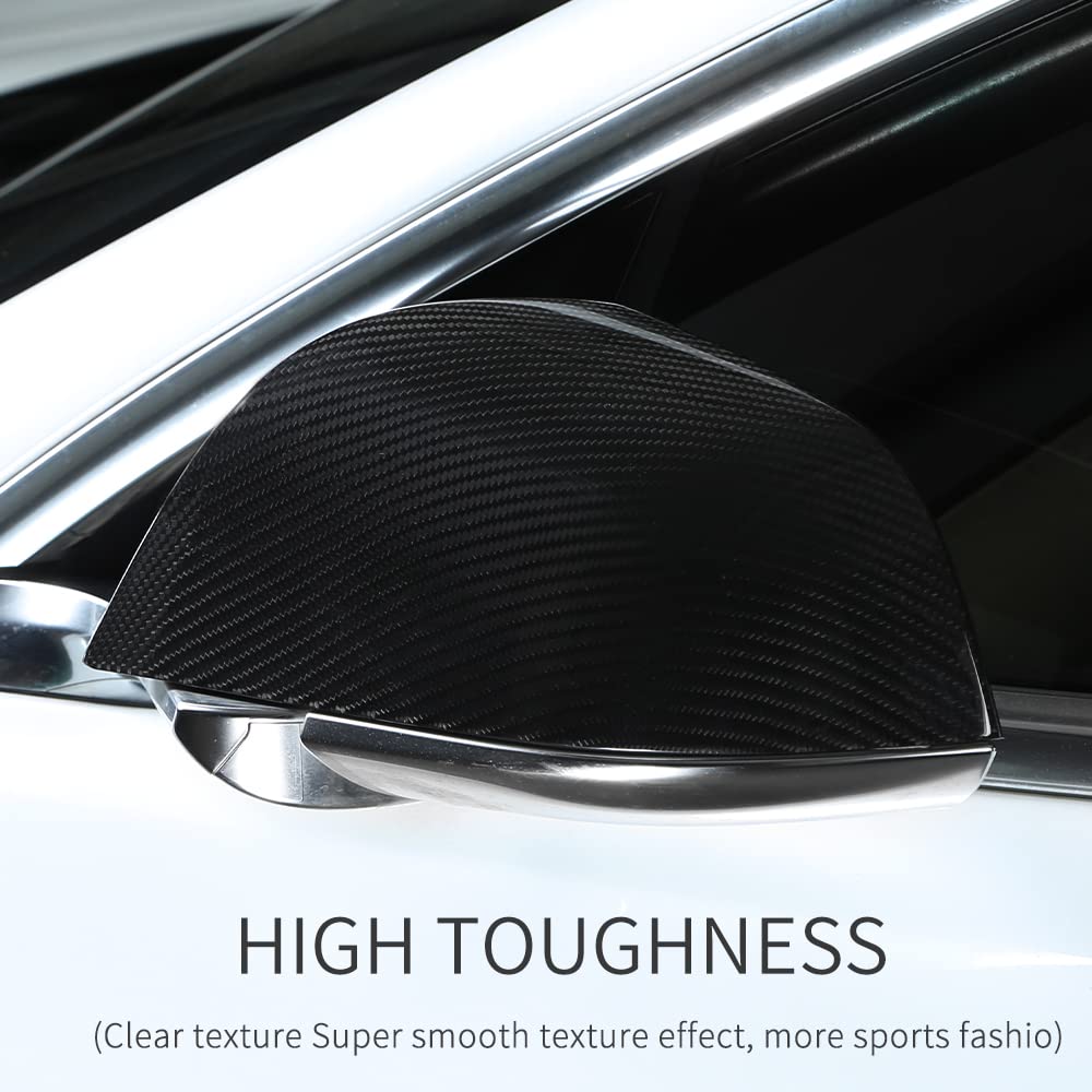 TesNext Real Carbon Fiber Door Rearview Mirror Cover Cap 2PCS for Tesla Model 3 Y, Model 3 Highland