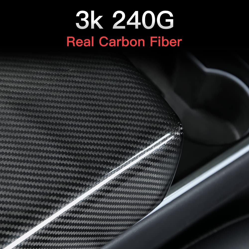 TesNext Real Carbon Fiber Center Console Cover Armrest Protector for Tesla Model 3 Y, Model 3 Highland, Model Y Juniper