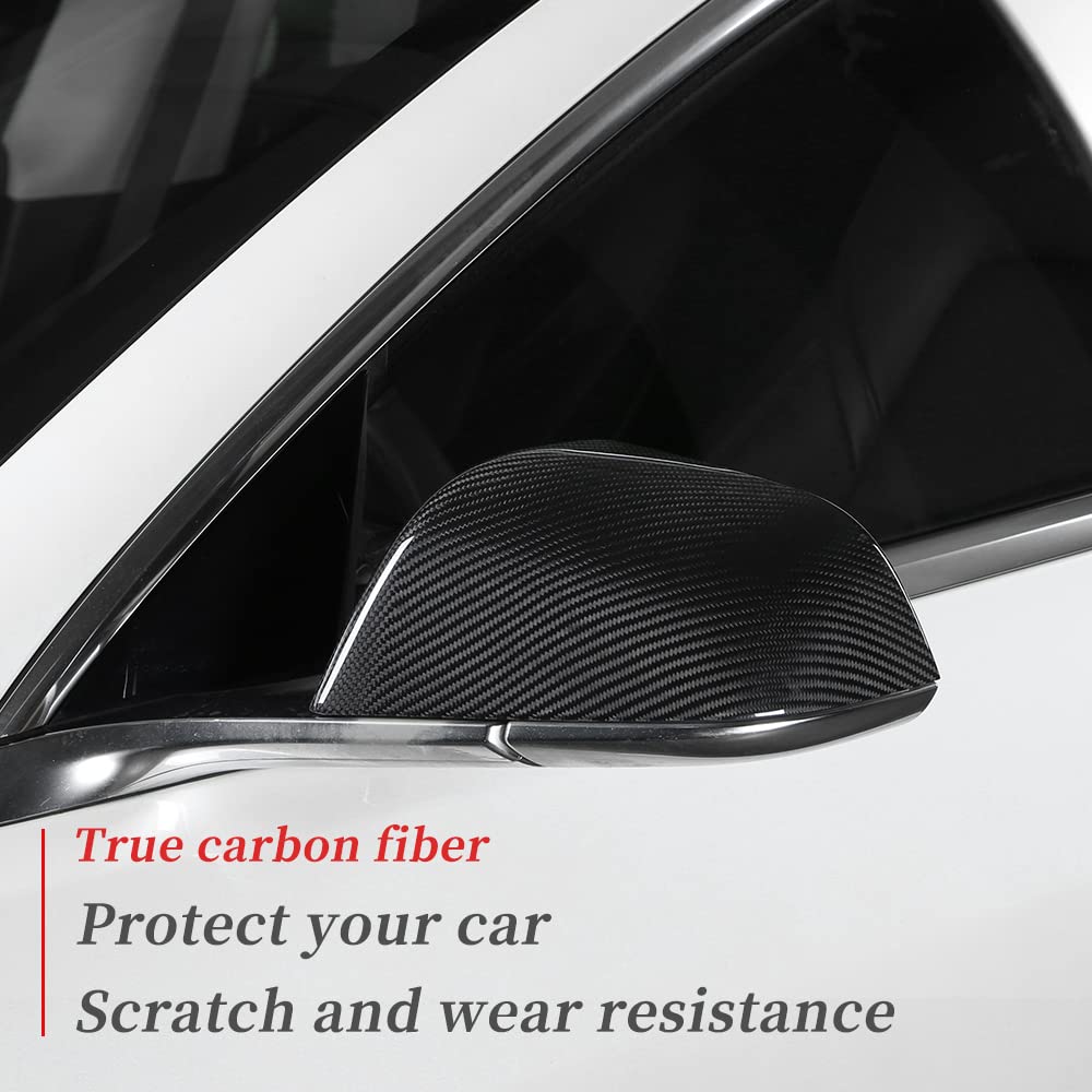 TesNext Real Carbon Fiber Door Rearview Mirror Cover Cap 2PCS for Tesla Model 3 Y, Model 3 Highland