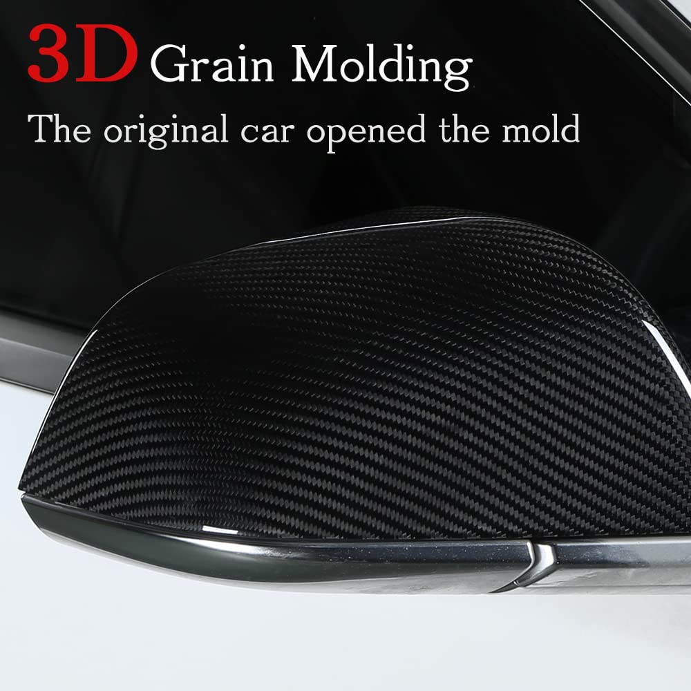 TesNext Real Carbon Fiber Door Rearview Mirror Cover Cap 2PCS for Tesla Model 3 Y, Model 3 Highland