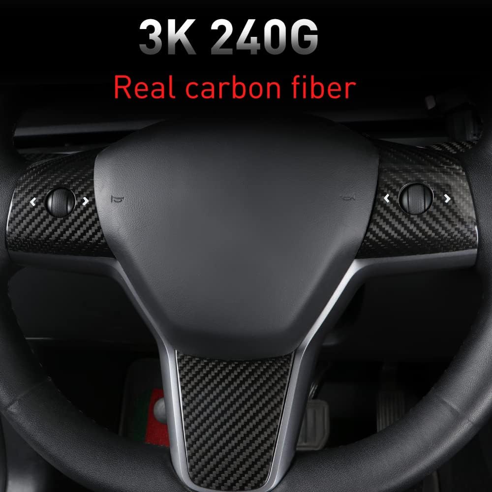 TesNext Real Carbon Fiber Steering Wheel Button Frame Wrap Accessories for Tesla Model 3 Y
