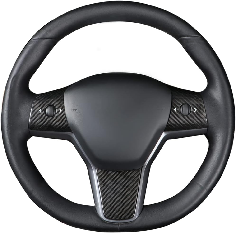 TesNext Real Carbon Fiber Steering Wheel Button Frame Wrap Accessories for Tesla Model 3 Y