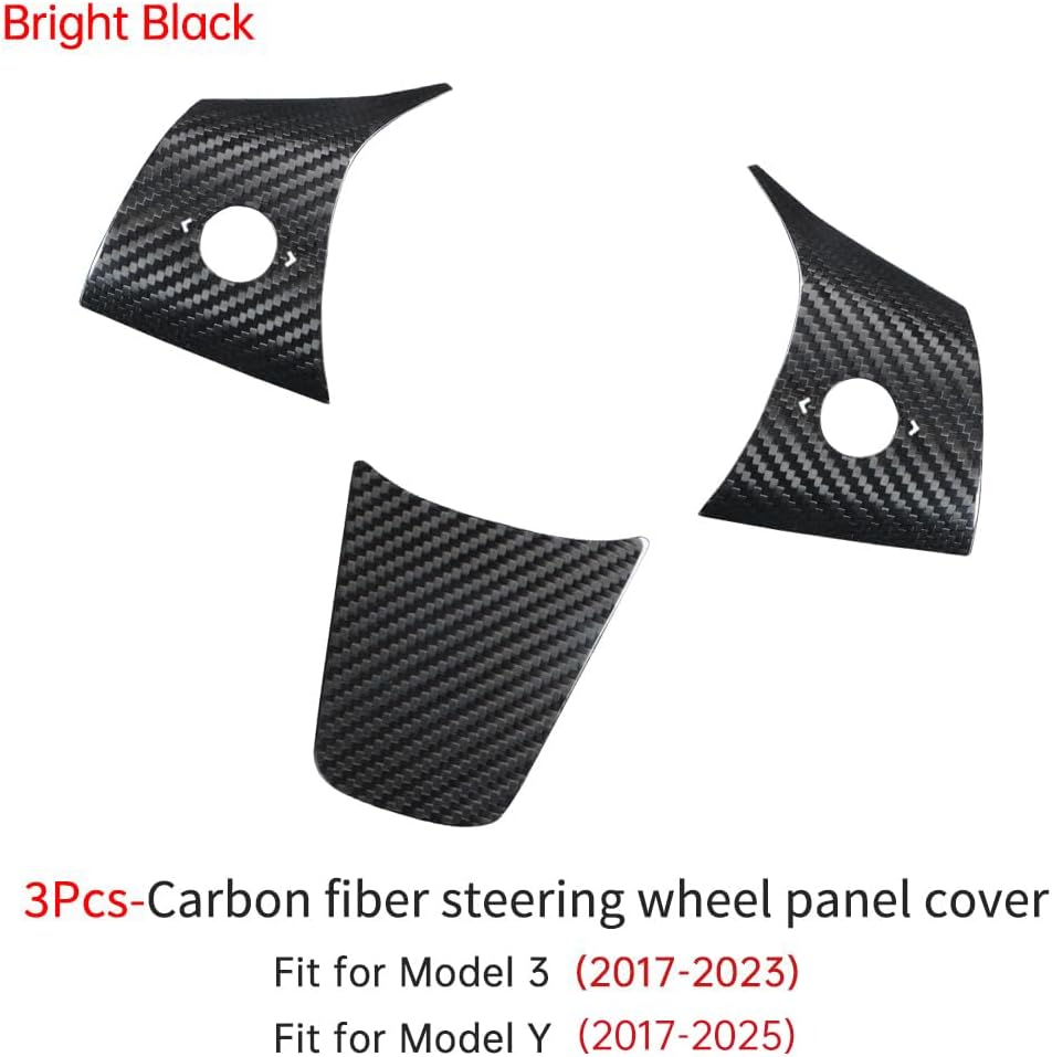 TesNext Real Carbon Fiber Steering Wheel Button Frame Wrap Accessories for Tesla Model 3 Y