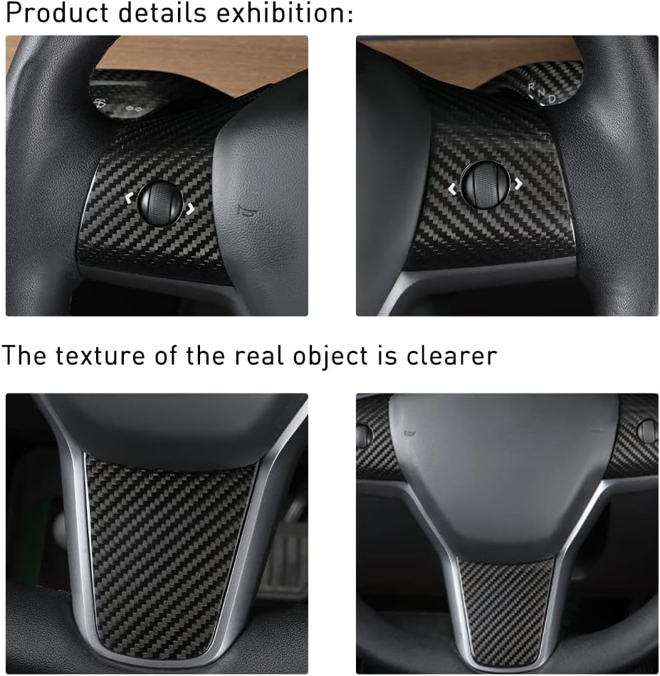 TesNext Real Carbon Fiber Steering Wheel Button Frame Wrap Accessories for Tesla Model 3 Y