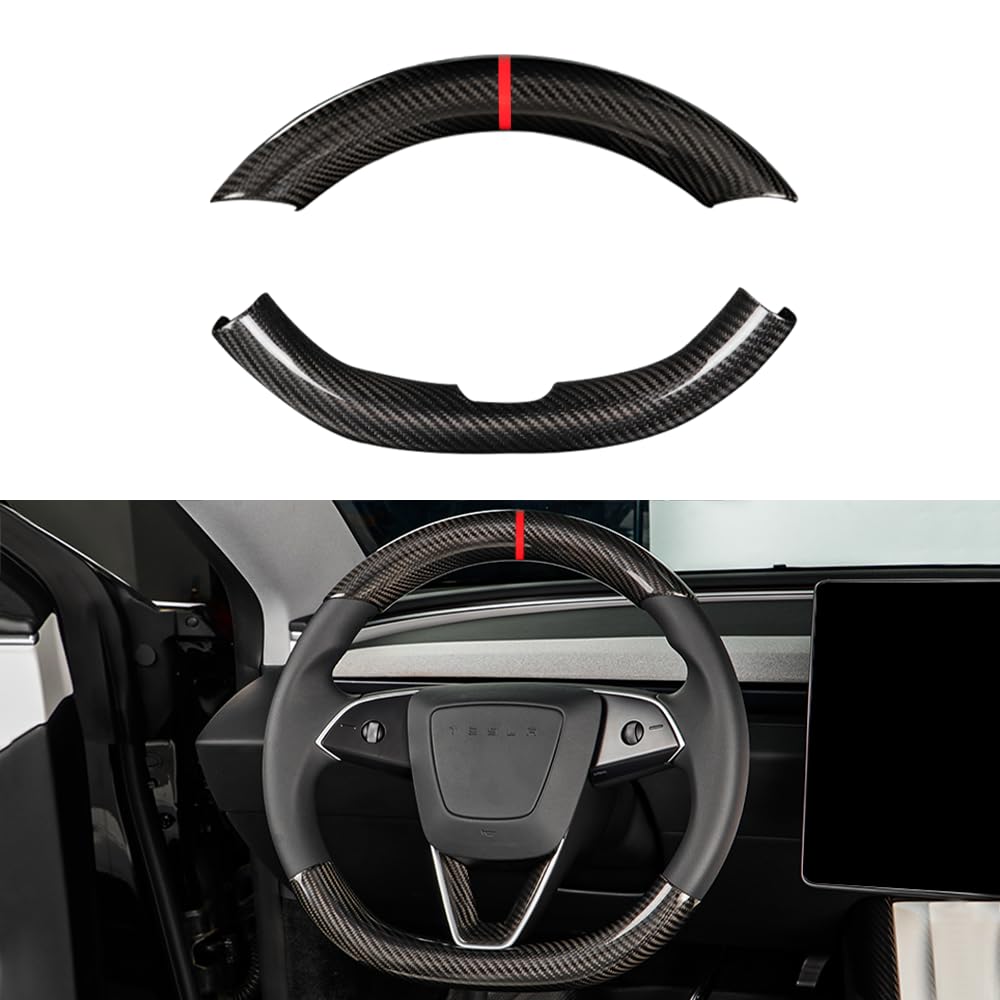 TesNext Real Carbon Fiber Steering Wheel Cover for Tesla Model 3 Highland, Model Y Juniper