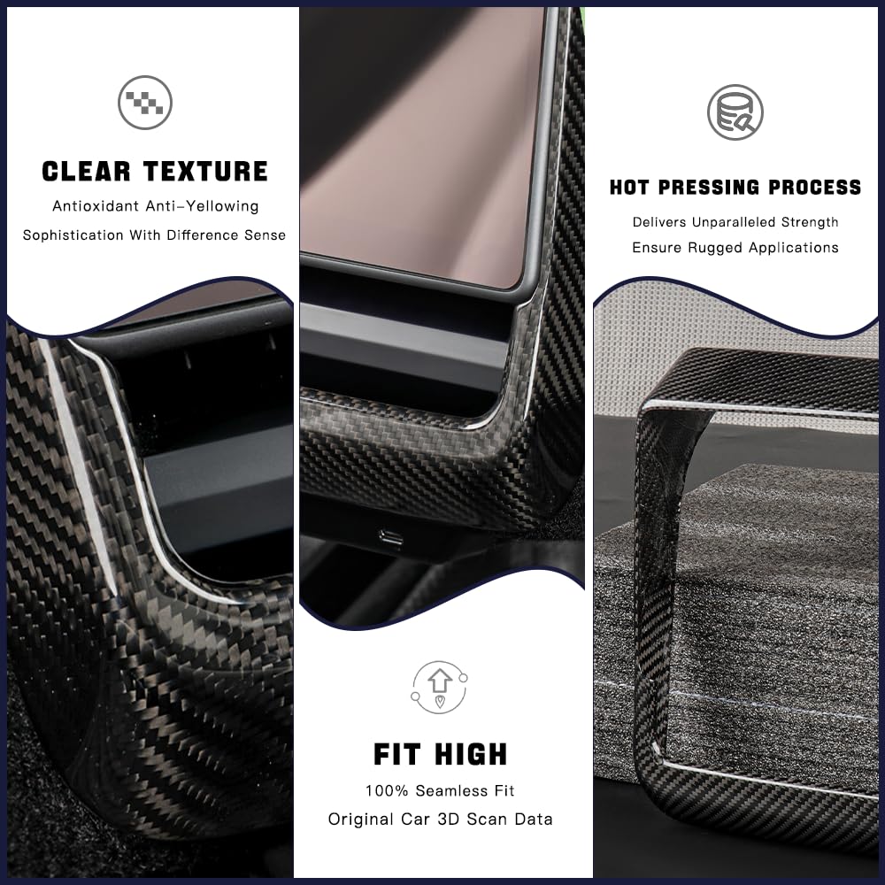 TesNext Real Carbon Fiber Rear Screen Frame Trim Fit for Tesla Model 3 Highland, Model Y Juniper