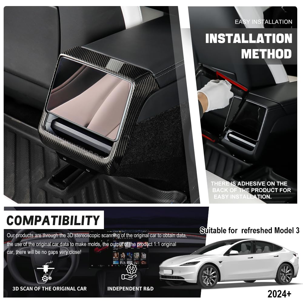 TesNext Real Carbon Fiber Rear Screen Frame Trim Fit for Tesla Model 3 Highland, Model Y Juniper