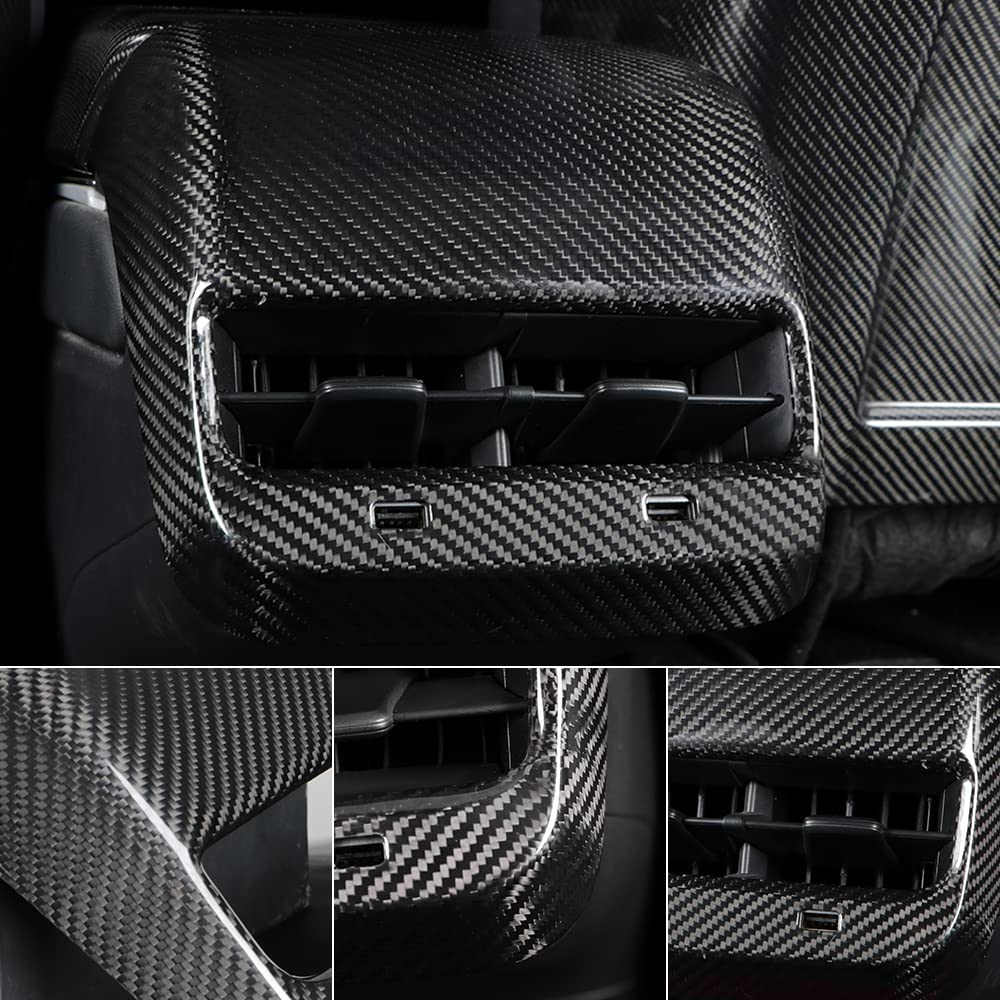 TesNext Real Carbon Fiber Rear Armrest Box air Outlet Patch Cover for Tesla Model 3 Y