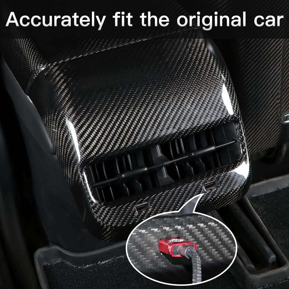 TesNext Real Carbon Fiber Rear Armrest Box air Outlet Patch Cover for Tesla Model 3 Y