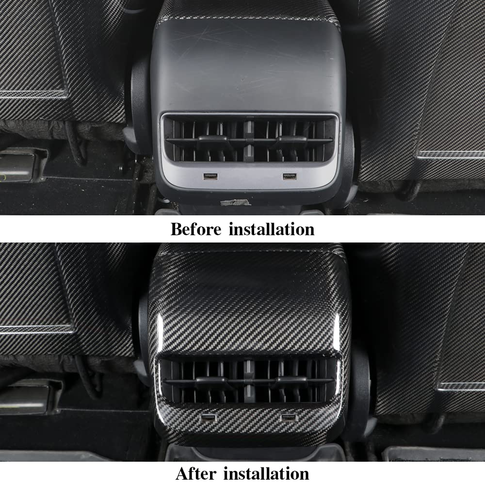 TesNext Real Carbon Fiber Rear Armrest Box air Outlet Patch Cover for Tesla Model 3 Y