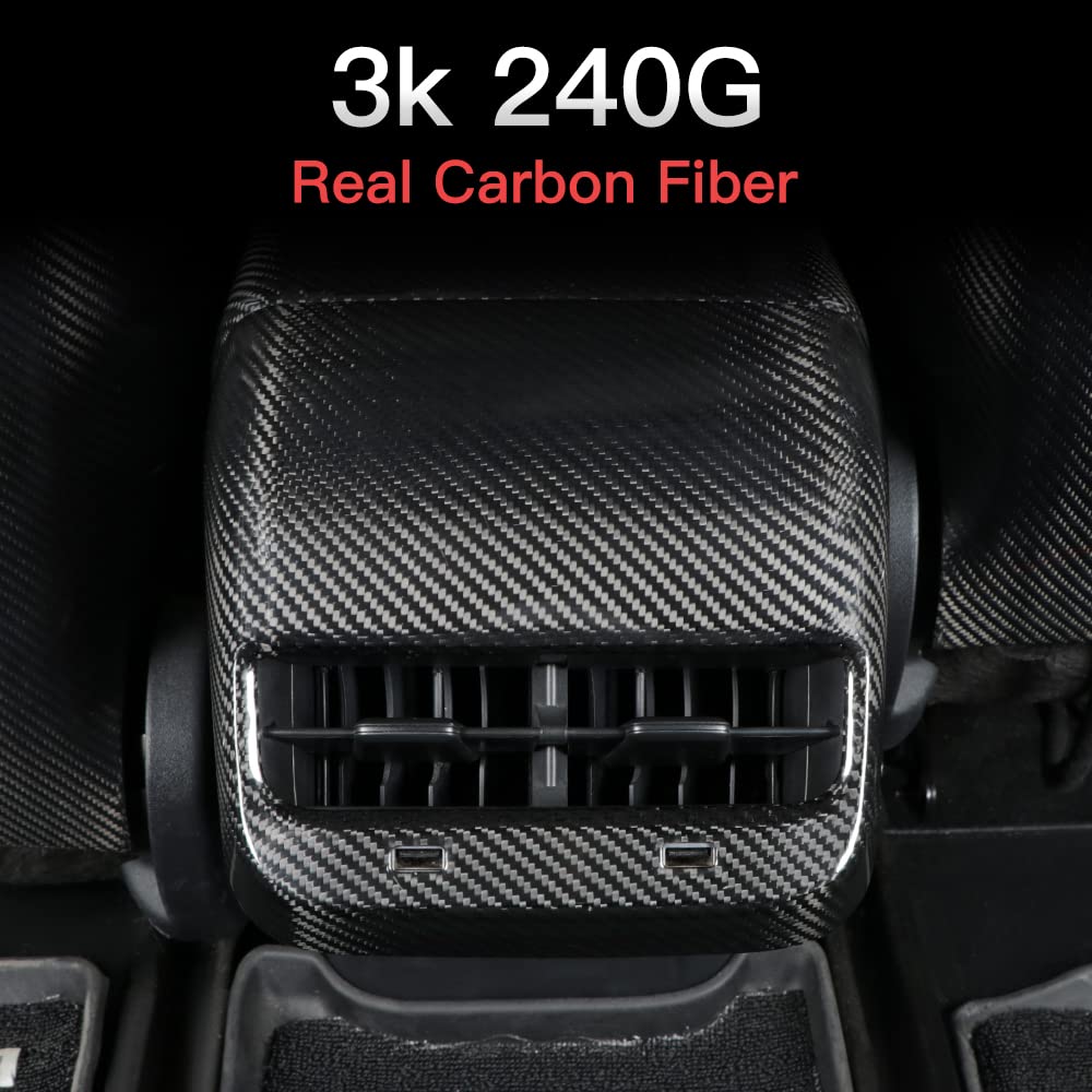 TesNext Real Carbon Fiber Rear Armrest Box air Outlet Patch Cover for Tesla Model 3 Y