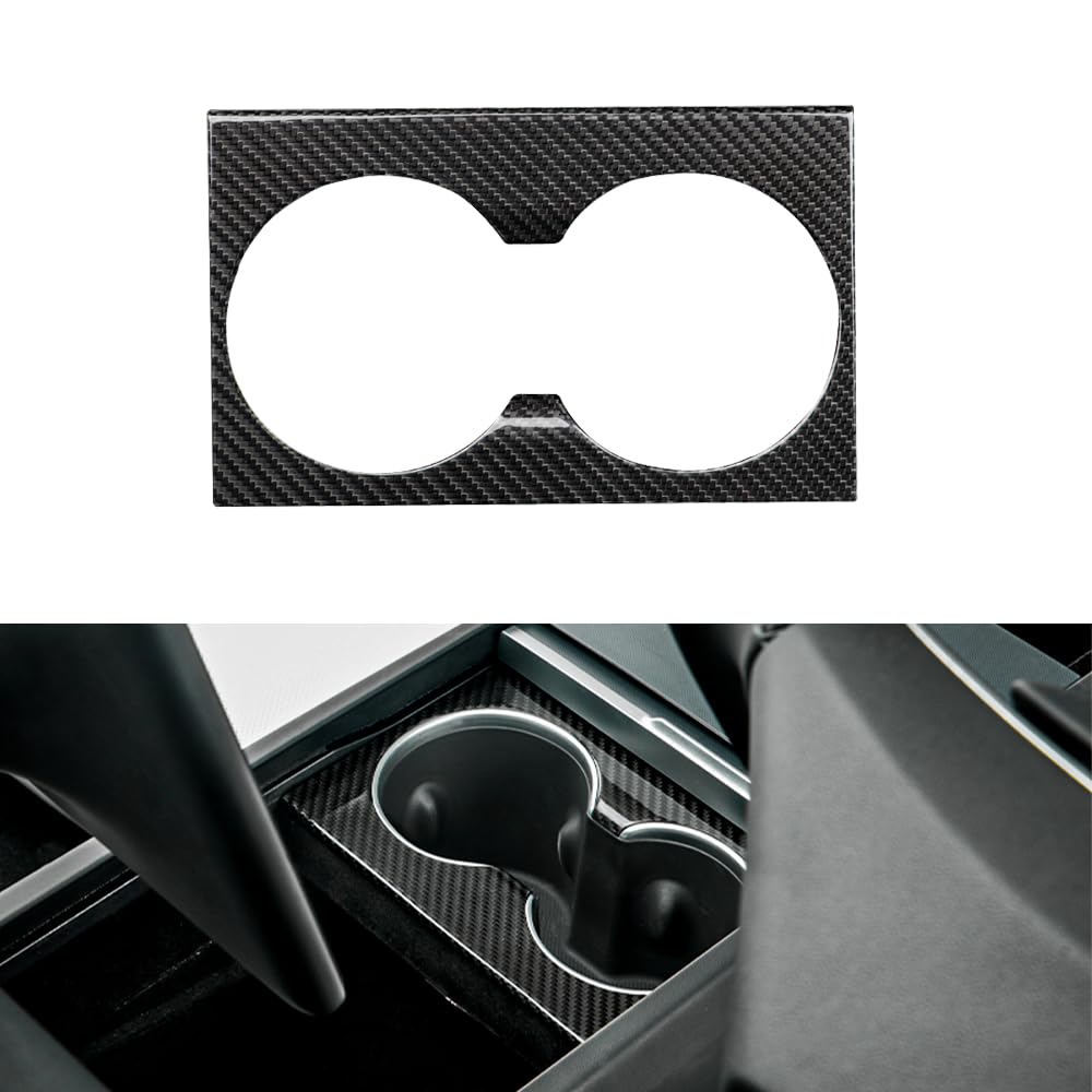 TesNext Real Carbon Fiber Center Console Water Cup Slot Cover Fit for Tesla Model 3 Highland, Model Y Juniper