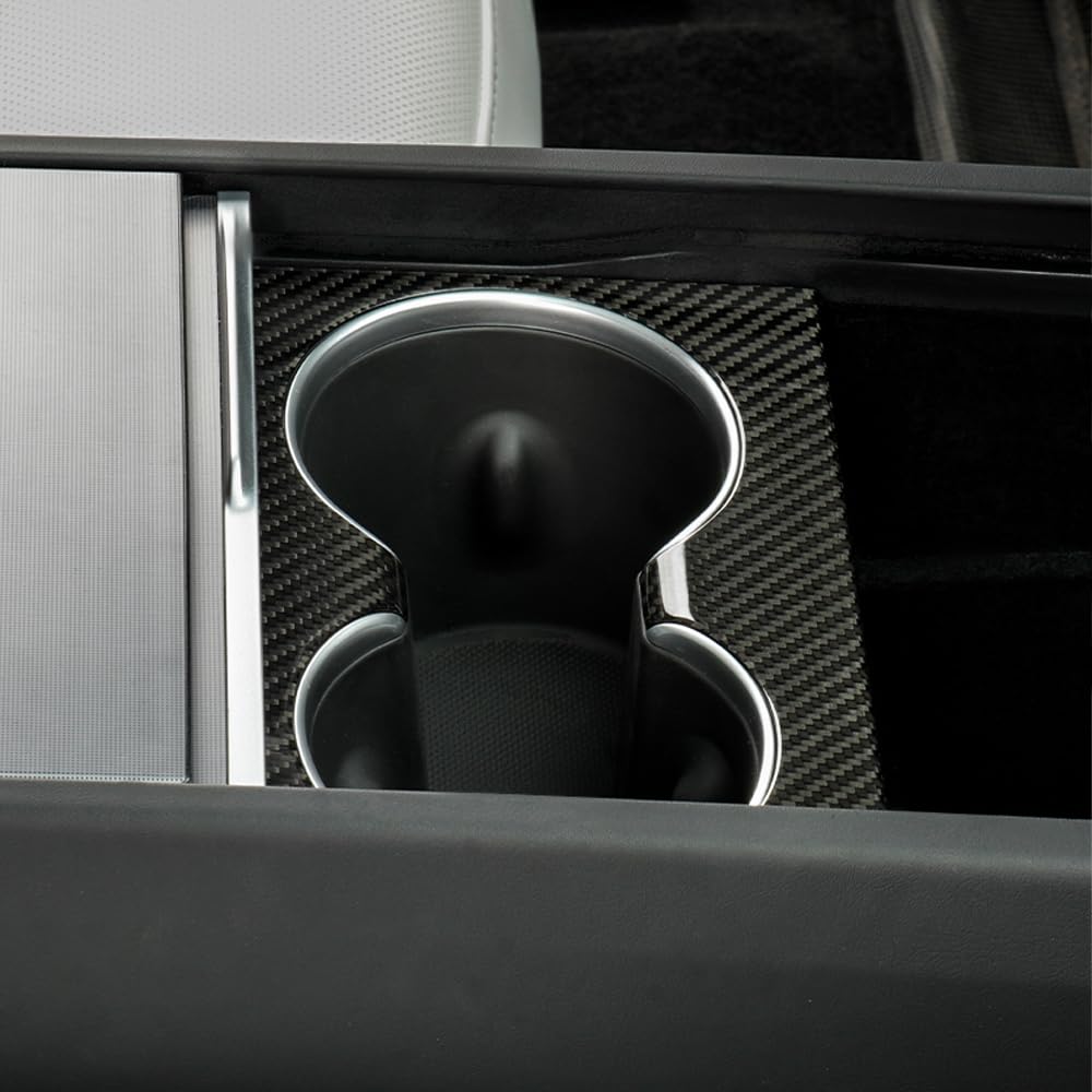 TesNext Real Carbon Fiber Center Console Water Cup Slot Cover Fit for Tesla Model 3 Highland, Model Y Juniper