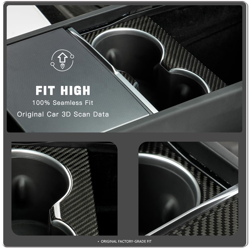TesNext Real Carbon Fiber Center Console Water Cup Slot Cover Fit for Tesla Model 3 Highland, Model Y Juniper
