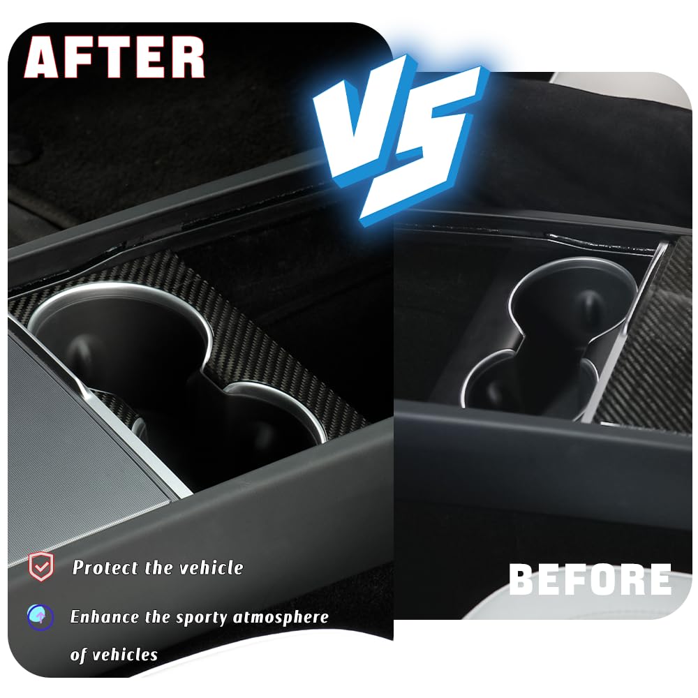 TesNext Real Carbon Fiber Center Console Water Cup Slot Cover Fit for Tesla Model 3 Highland, Model Y Juniper