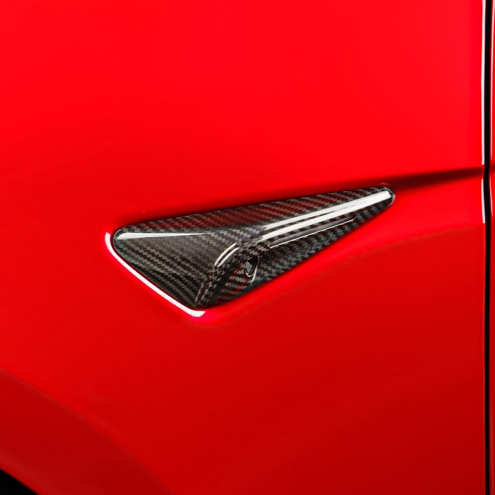TesNext 2Pcs Real Carbon Fiber HW4.0 Side Camera Cover Fit for Tesla Model 3 Highland, Model Y Juniper