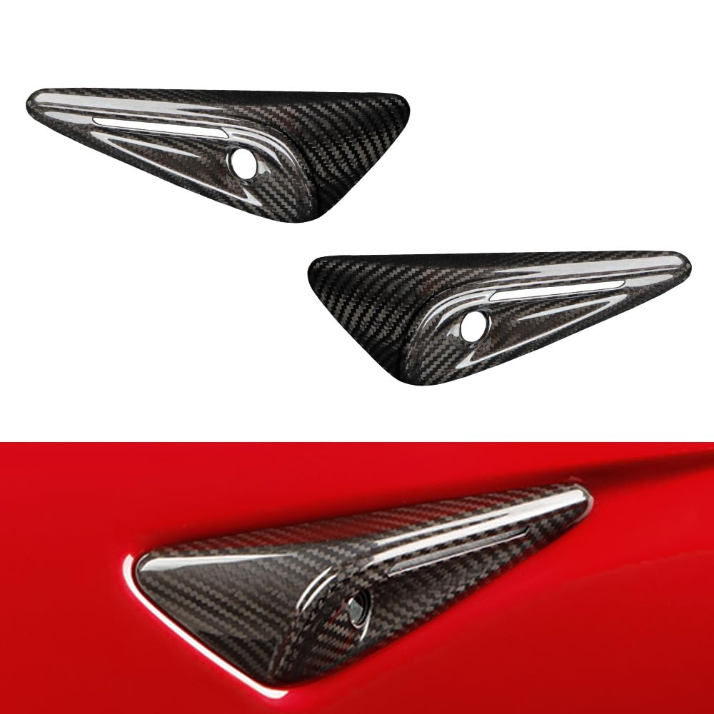 TesNext 2Pcs Real Carbon Fiber HW4.0 Side Camera Cover Fit for Tesla Model 3 Highland, Model Y Juniper