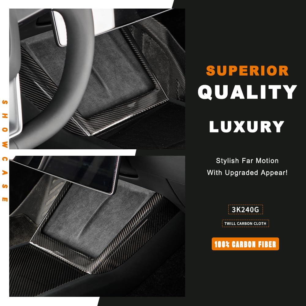 TesNext Dry Real Carbon Fiber Center Console Frame Trim Fit for Tesla Model 3 Highland, Model Y Juniper