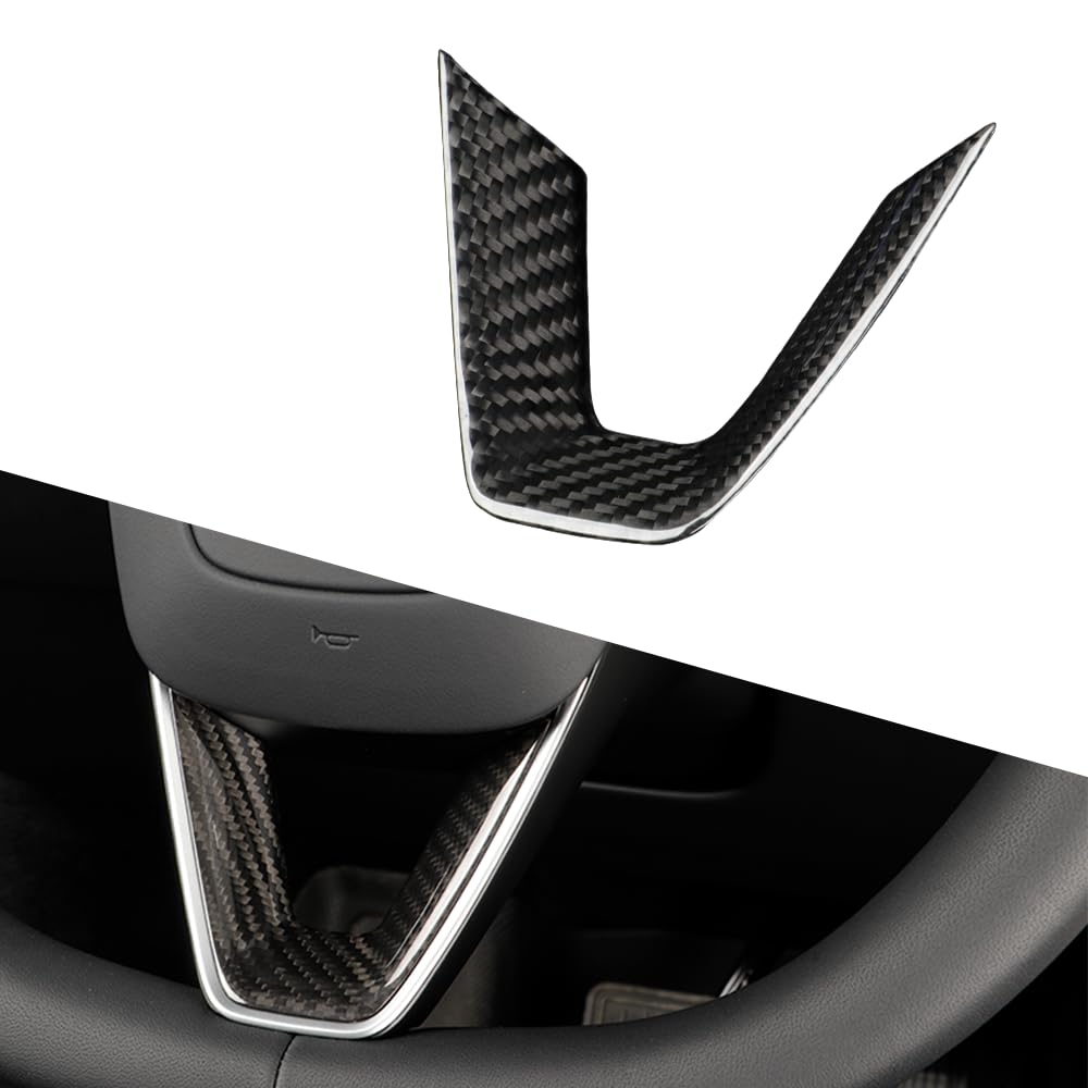 TesNext Real Carbon Fiber Steering Wheel Panel Cover Fit for Tesla Model 3 Highland, Model Y Juniper
