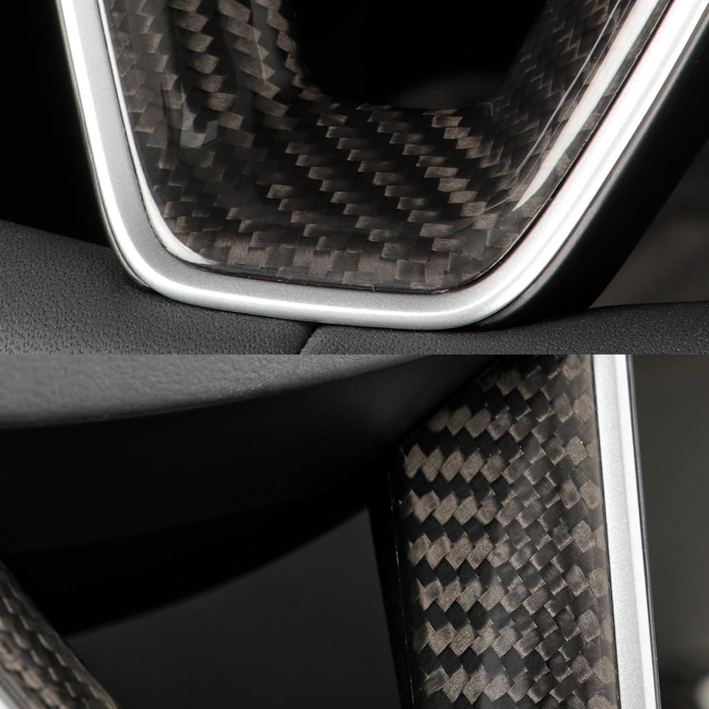 TesNext Real Carbon Fiber Steering Wheel Panel Cover Fit for Tesla Model 3 Highland, Model Y Juniper