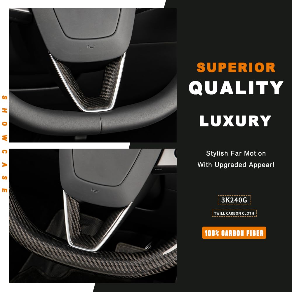 TesNext Real Carbon Fiber Steering Wheel Panel Cover Fit for Tesla Model 3 Highland, Model Y Juniper