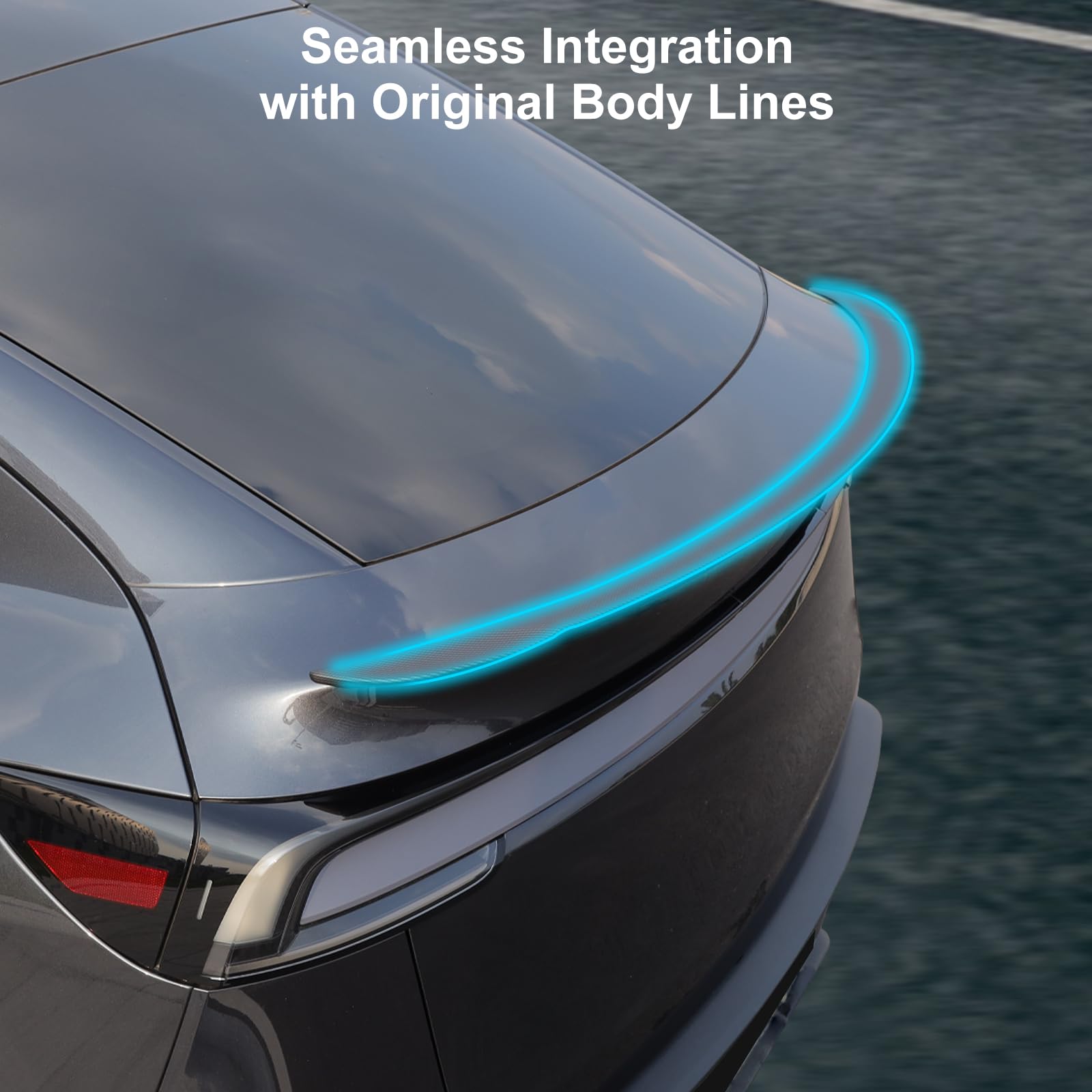 TesNext Real Carbon Fiber Rear Trunk Lip Spoiler Sporty Appearance for Tesla Model Y Juniper, Model 3 Highland