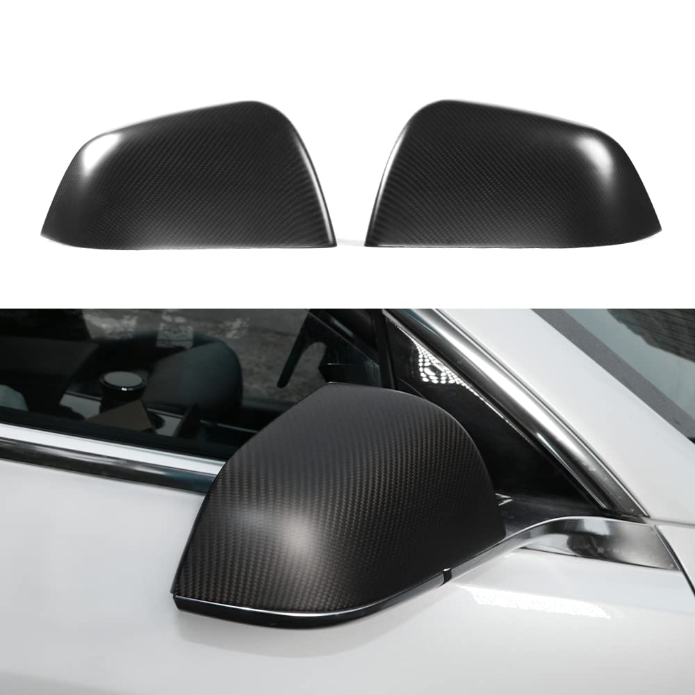 TesNext Real Carbon Fiber Door Rearview Mirror Cover Cap 2PCS for Tesla Model 3 Y, Model 3 Highland