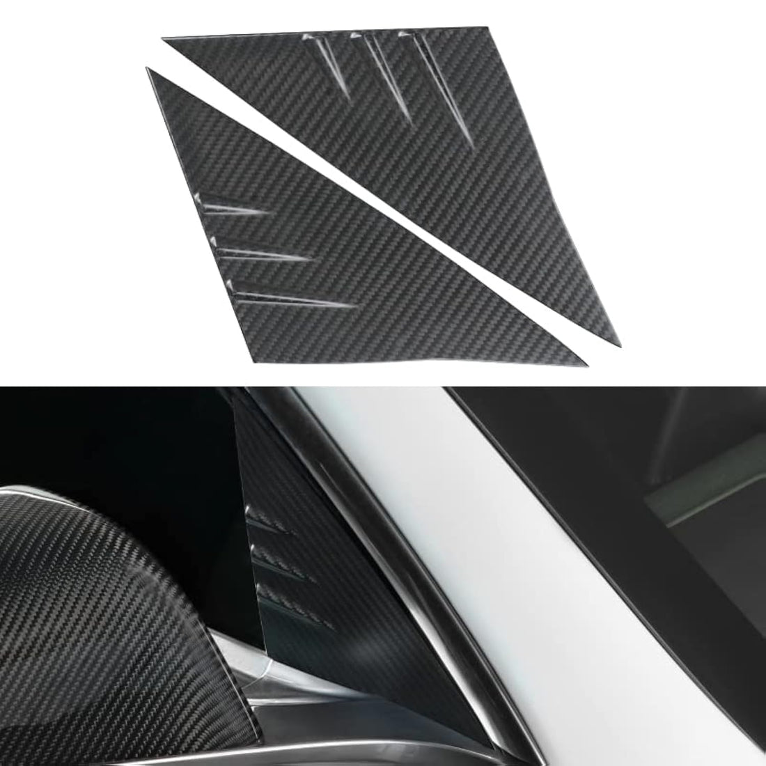 TesNext Real Carbon Fiber A Pillar Window Triangle Cover for Tesla Model 3 Y, Model 3 Highland, Model Y Juniper