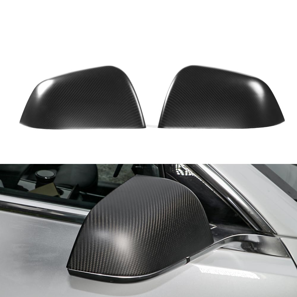 TesNext Real Carbon Fiber Door Rearview Mirror Cover Cap 2PCS for Tesla Model 3 Y, Model 3 Highland