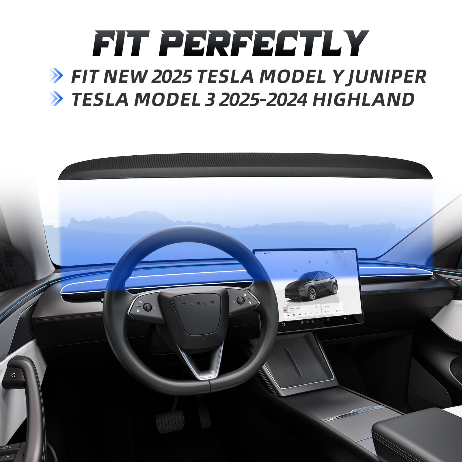 TesNext Real Carbon Fiber Dashboard Cover Panel for Tesla Model Y Juniper, Model 3 Highland