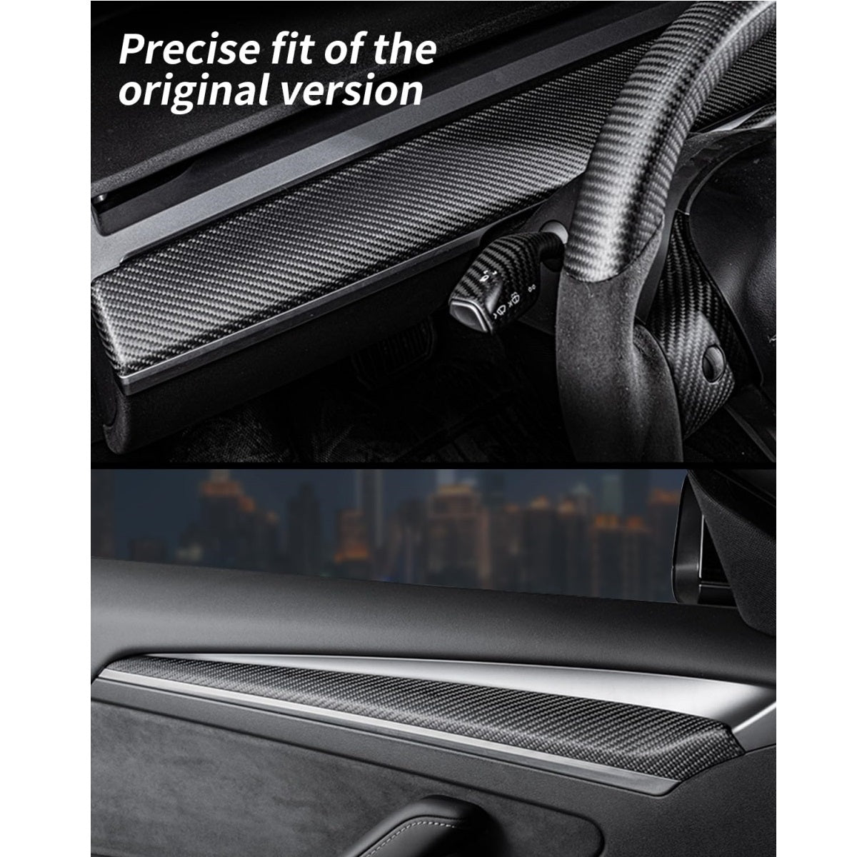 TesNext Real Carbon Fiber Dashboard Cover Wrap and Front Door Trim Panel Covers 3PCS for Tesla Model 3 Y
